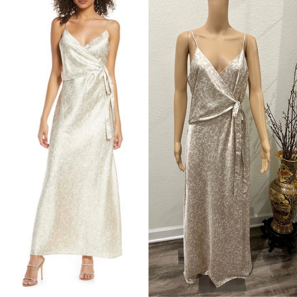 Wayf Cream Satin Wrap Maxi Dress M